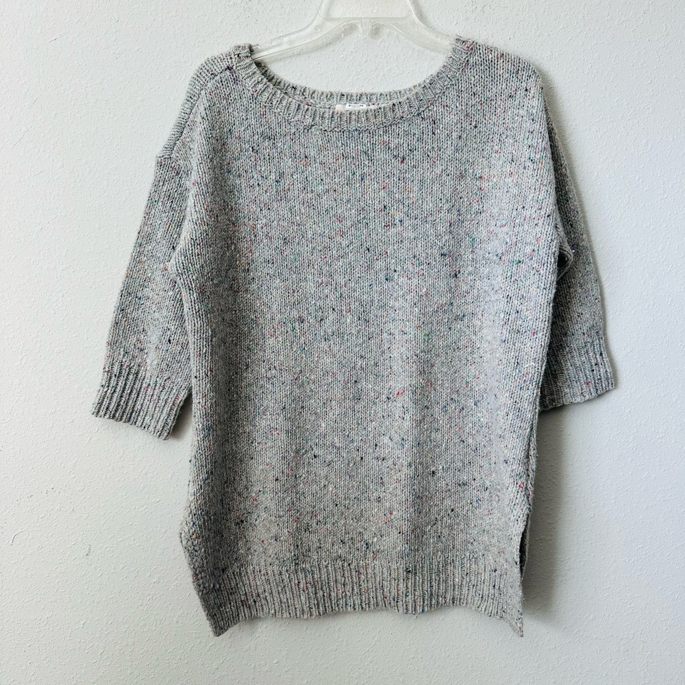 Inhabit Grey Speckled Knit 3/4 Sleeve Sweater SZ M B-LB